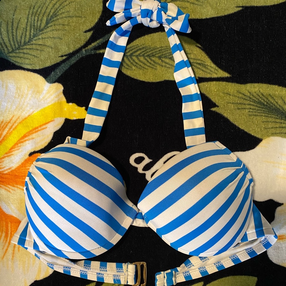 Cute Blue & White Striped Bikini Top